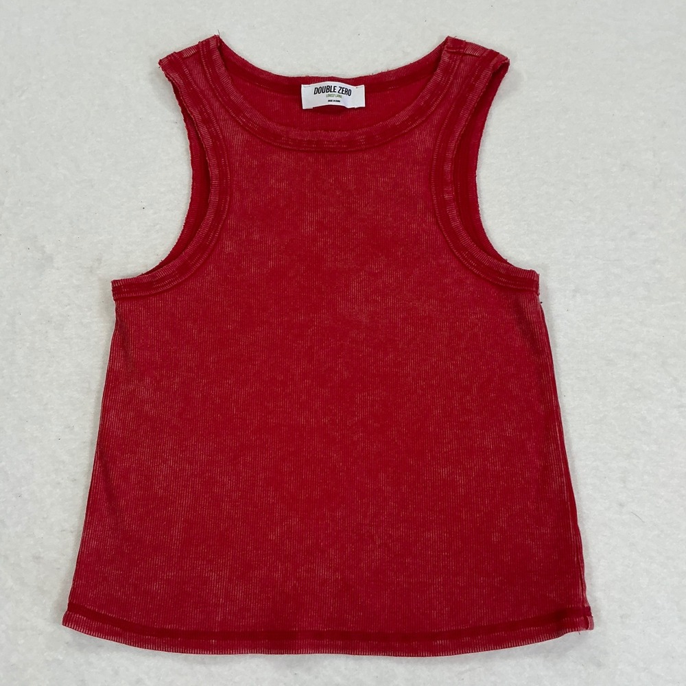 Double Zero Red Ribbed Knit Tank Top Sleeveless Crew Neck DZ26A336 Large